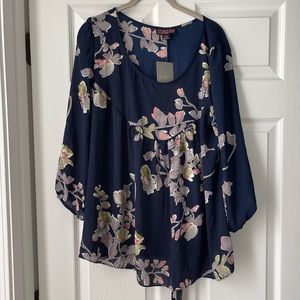 Anthropologie Blue Floral Maple Blouse - Size L